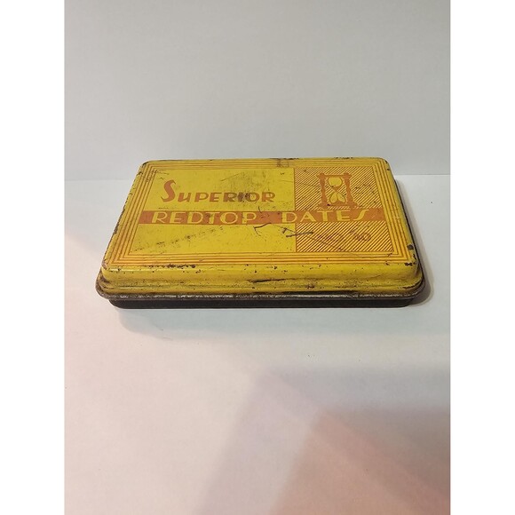 Collectible Vintage Superior Redtop Solid Rubber Dates Stamp Empty Tin Antique - Picture 2 of 4